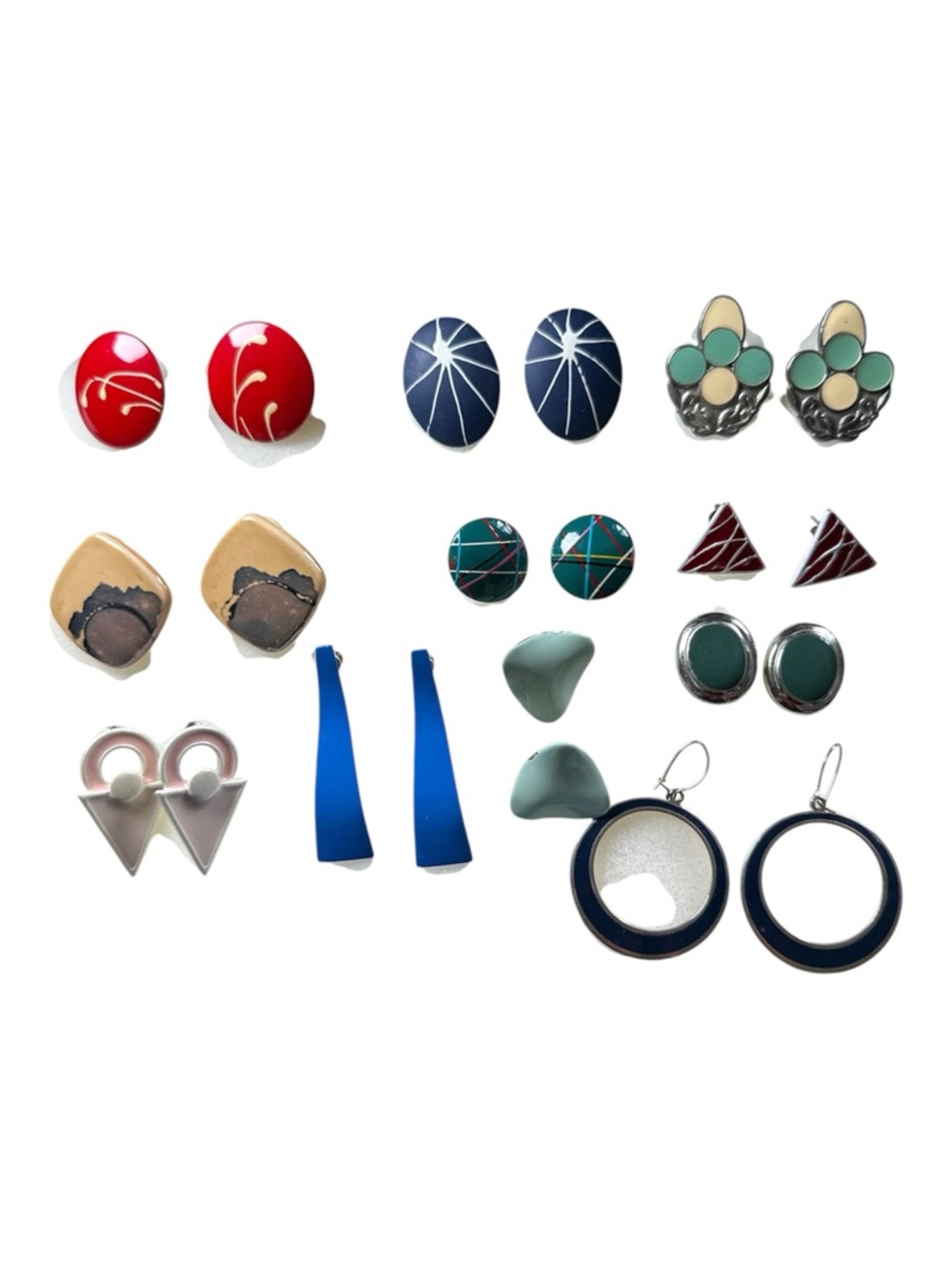 Mixed Vintage Earring Lot - Red, Navy, Teal, Green, Blue